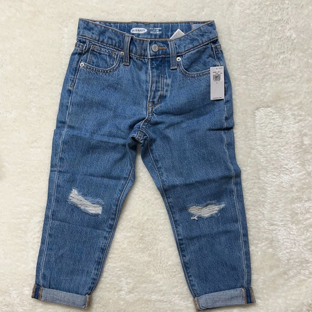 High-Waisted Button-Fly O.G. Straight Ripped Jeans for Girls